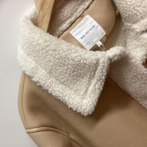 AVEC LES FILLES Colorblock Faux Shearling Snap Button Jacket Coat Tan Size Large - Picture 13 of 16